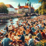 DALL·E 2024-02-24 11.50.00 - A vibrant photo of a cheerful beer party by the River Leine in Hannover. The scene is bustling with people enjoying themselves, holding glasses of bee.webp